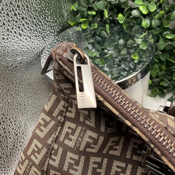 Fendi Vintage Shopping Tote Zucchino Canvas Small Top Zip Brown Handbag - Picture 5 of 8
